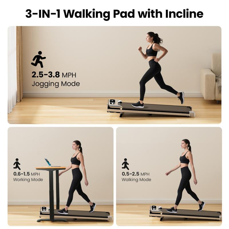 Yagud Incline Walking Pad - Compact Under Desk Treadmill with Remote Control, LED Display, and 265LBS Capacity for Home Use