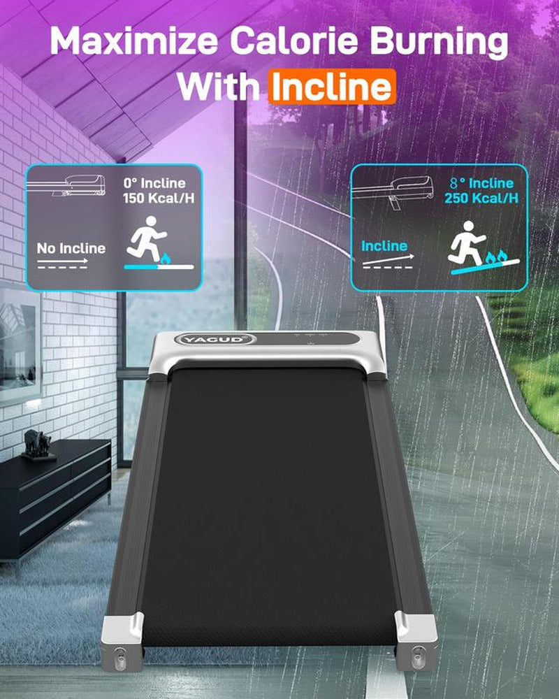 Yagud Incline Walking Pad - Compact Under Desk Treadmill with Remote Control, LED Display, and 265LBS Capacity for Home Use